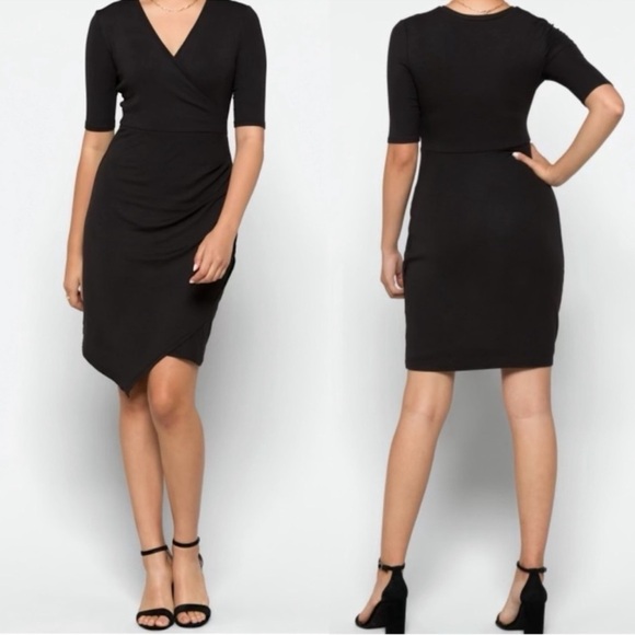 NWT Stitch Fix Goldray Blaise Ribbed Jersey Black Wrap Dress - Picture 1 of 10